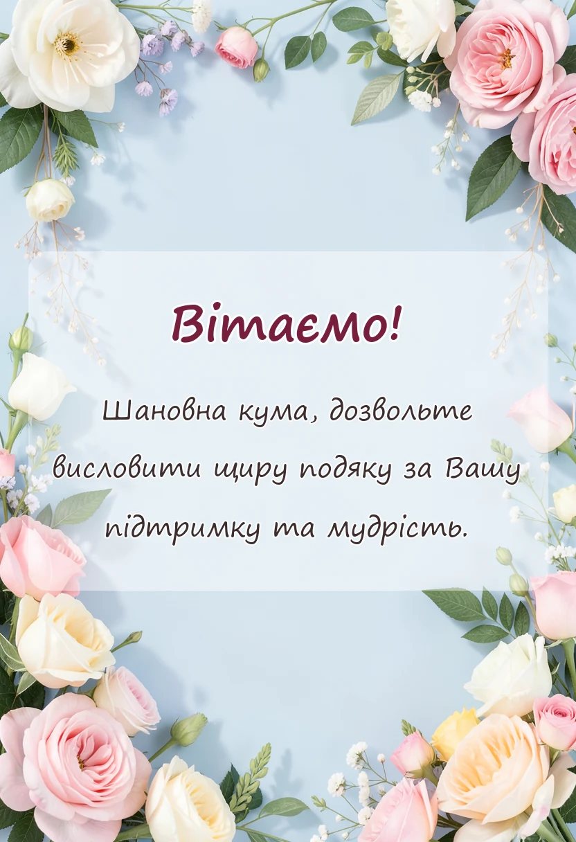 вітальна листівка - подяка кумі своїми словами