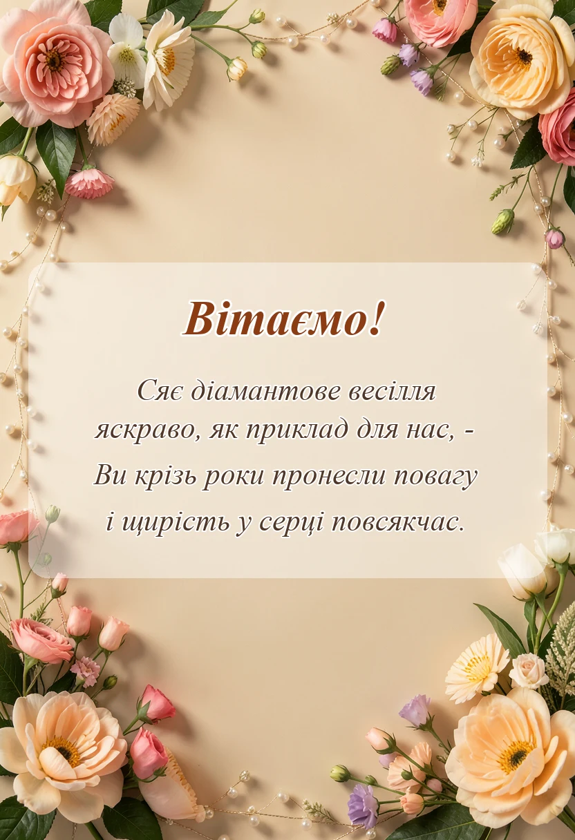 вітальна листівка - вітання з діамантовим весіллям у віршах