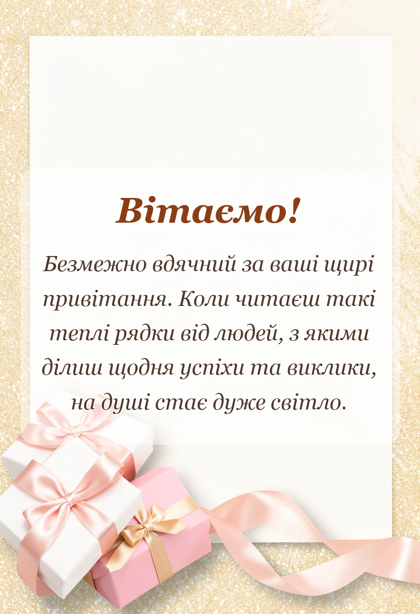 вітальна листівка - подяка за привітання своїми словами колегам