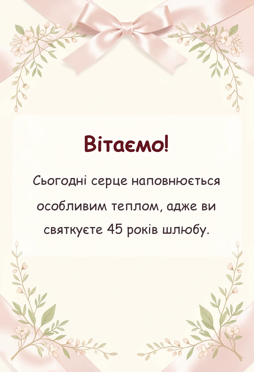 листівка з побажанням - вітання з 45 річницею весілля проза