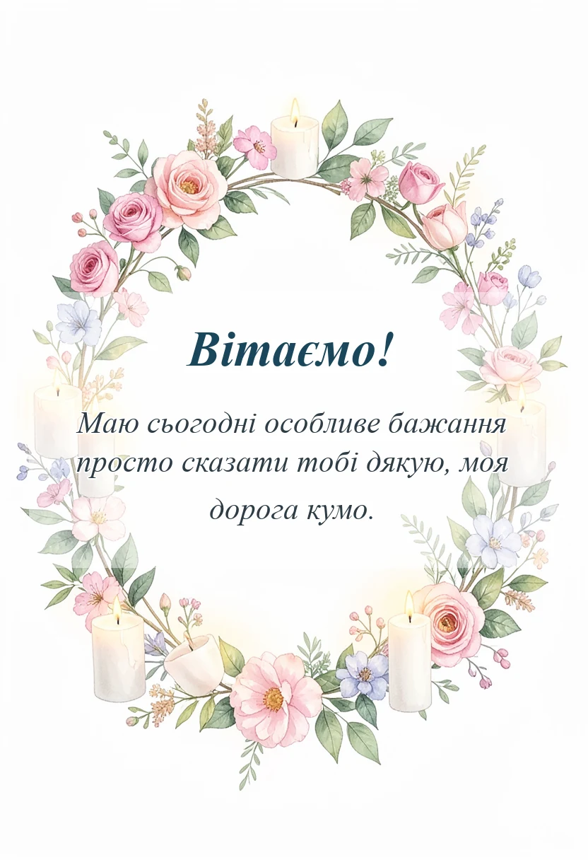 святкова картинка: подяка кумі своїми словами