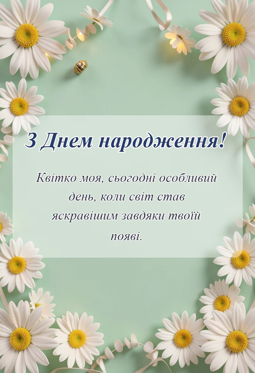 святкова картинка: привітання з днем народження доньці від мами