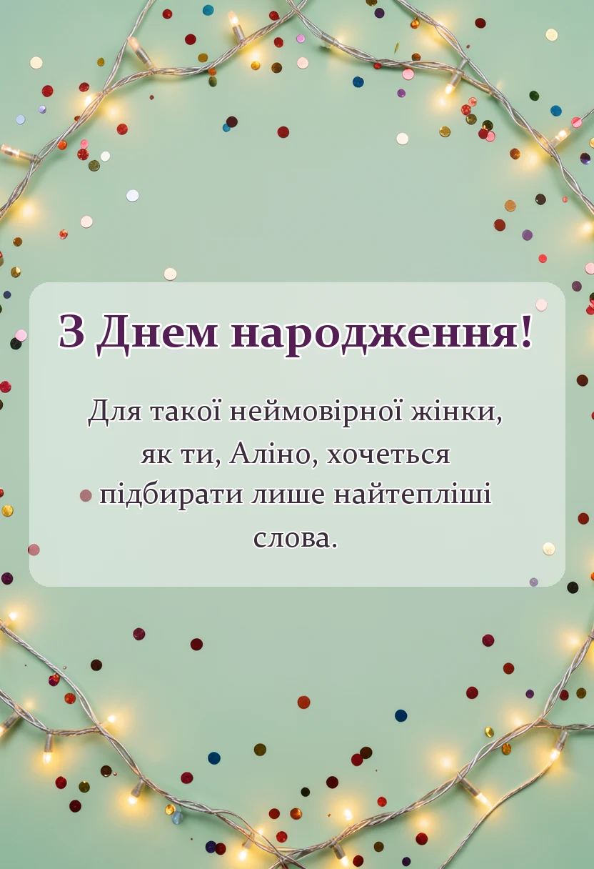 листівка з побажанням - привітання з днем народження аліні