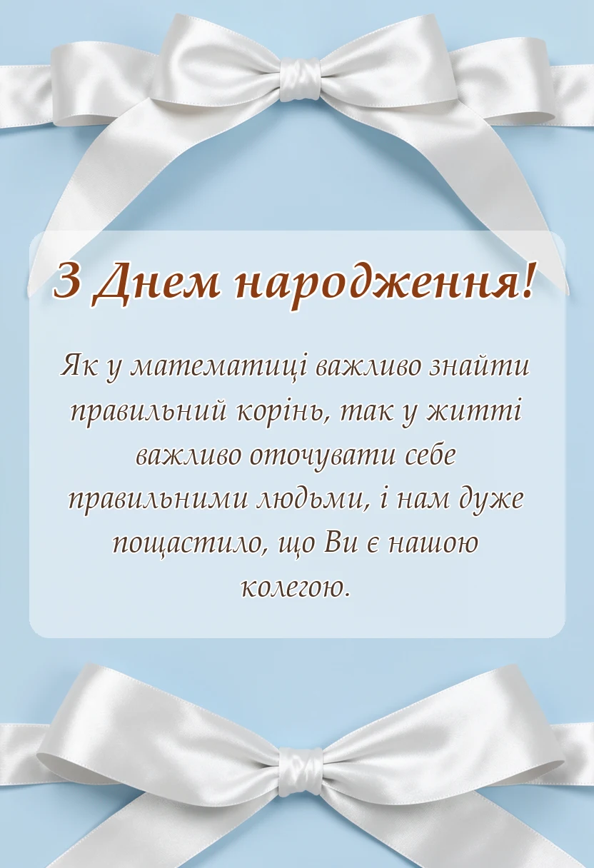 вітальна листівка - математичні привітання з днем народження для вчителя колеги
