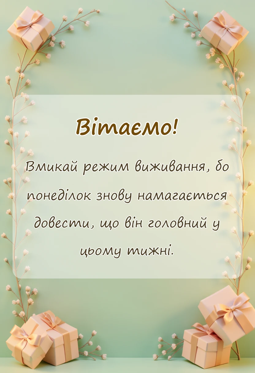 вітальна листівка - картинки мирного понеділка українською