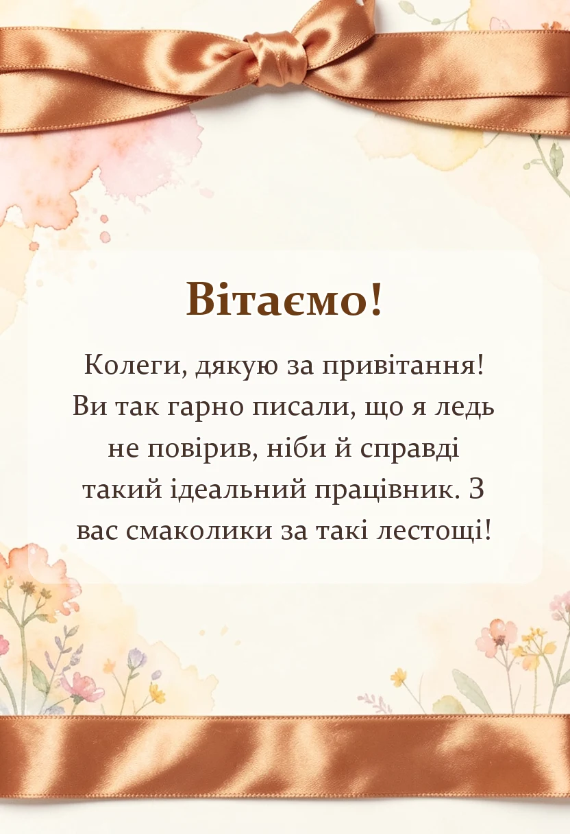 красива листівка: подяка за привітання своїми словами колегам