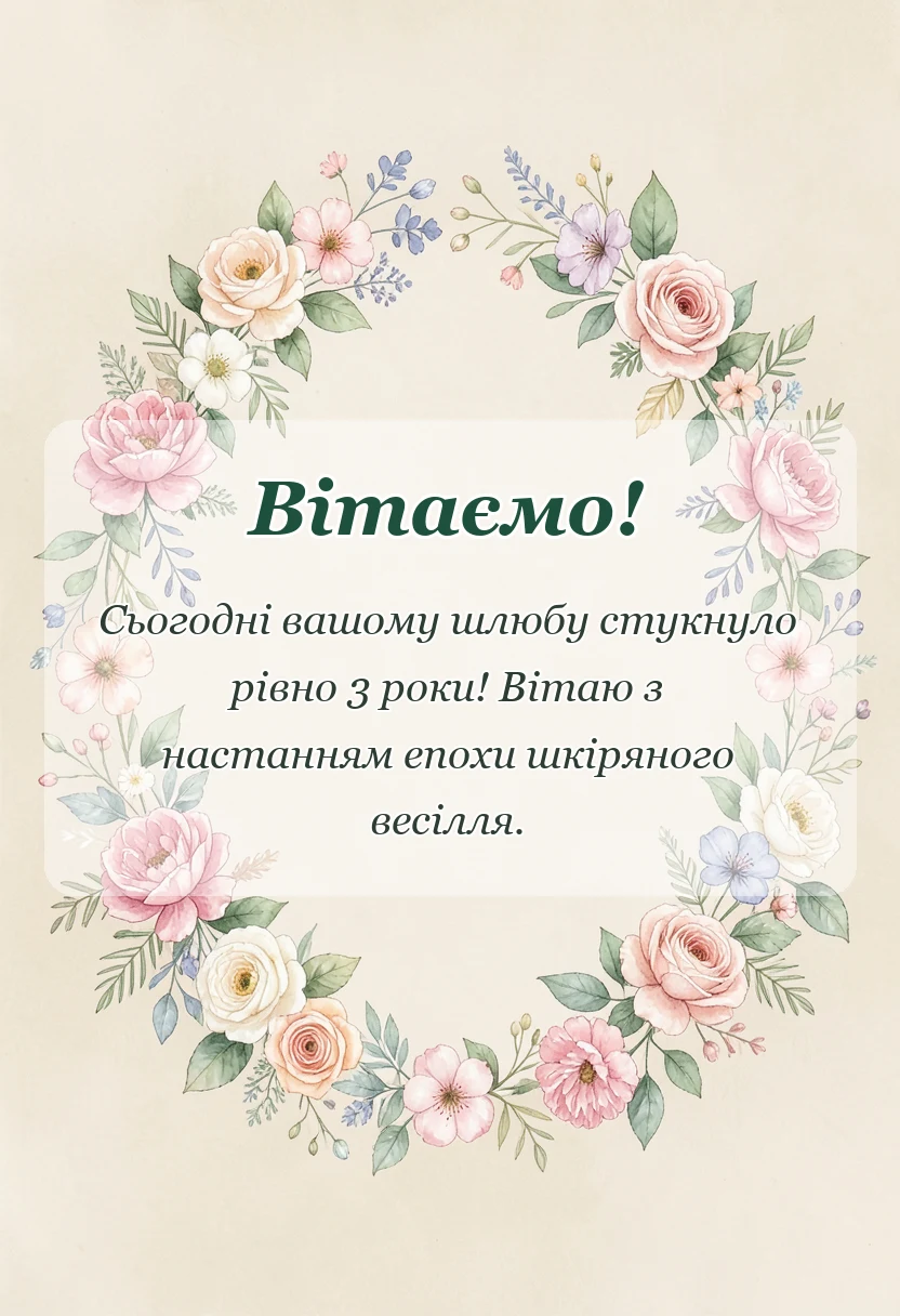 святкова картинка: привітання з 3 роками весілля проза
