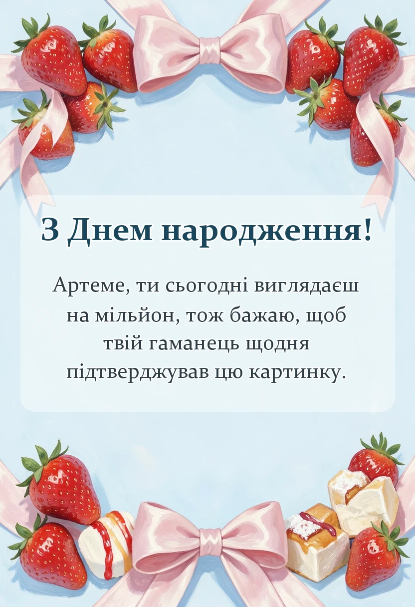 вітальна листівка - привітання з днем народження артема своїми словами