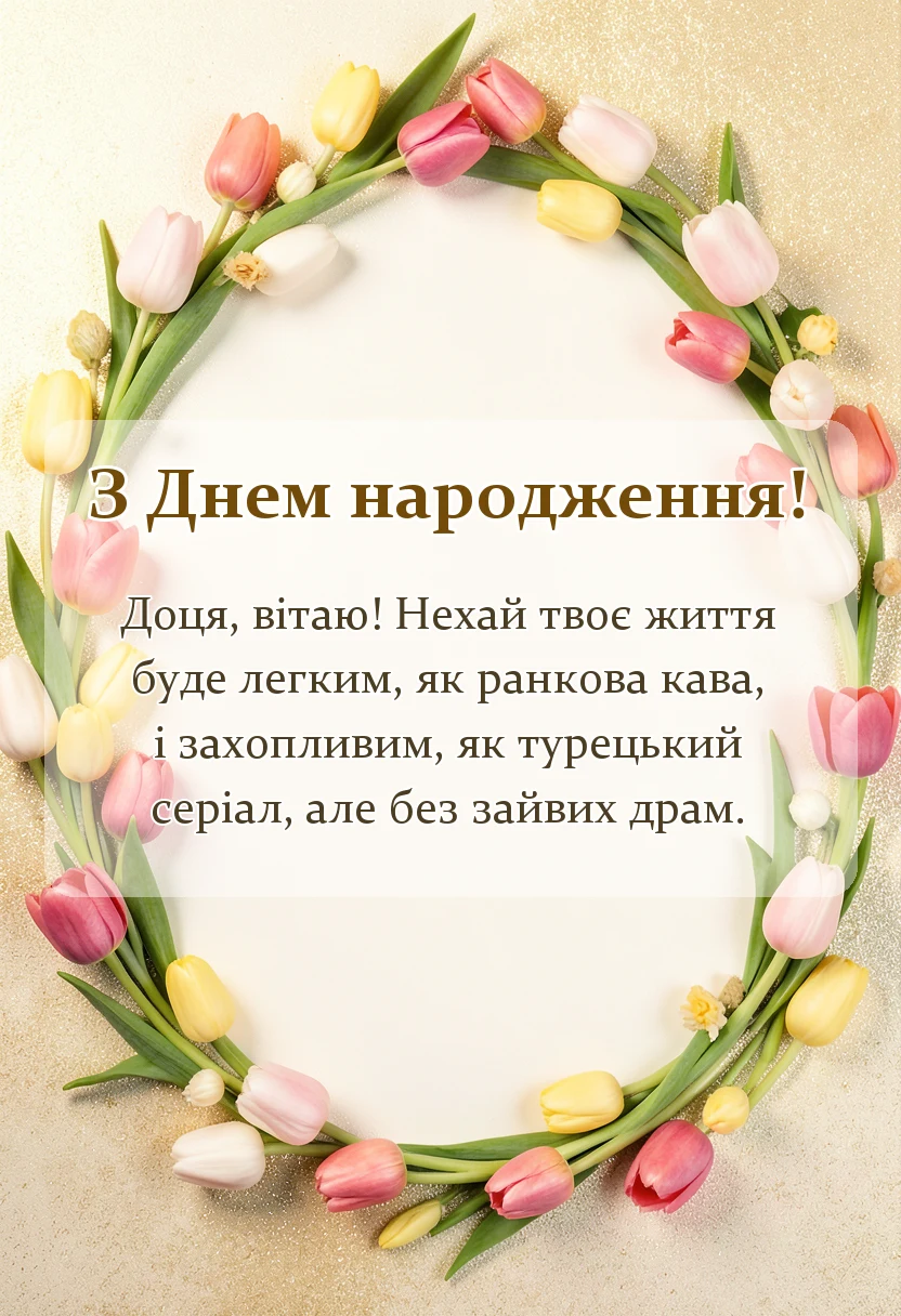 листівка з побажанням - привітання з днем народження доньці від мами