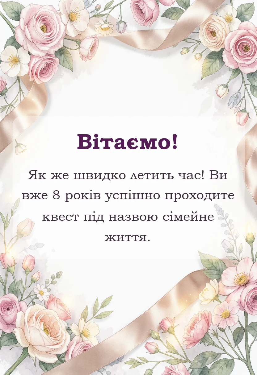 листівка з побажанням - привітання з восьмою річницею весілля українською