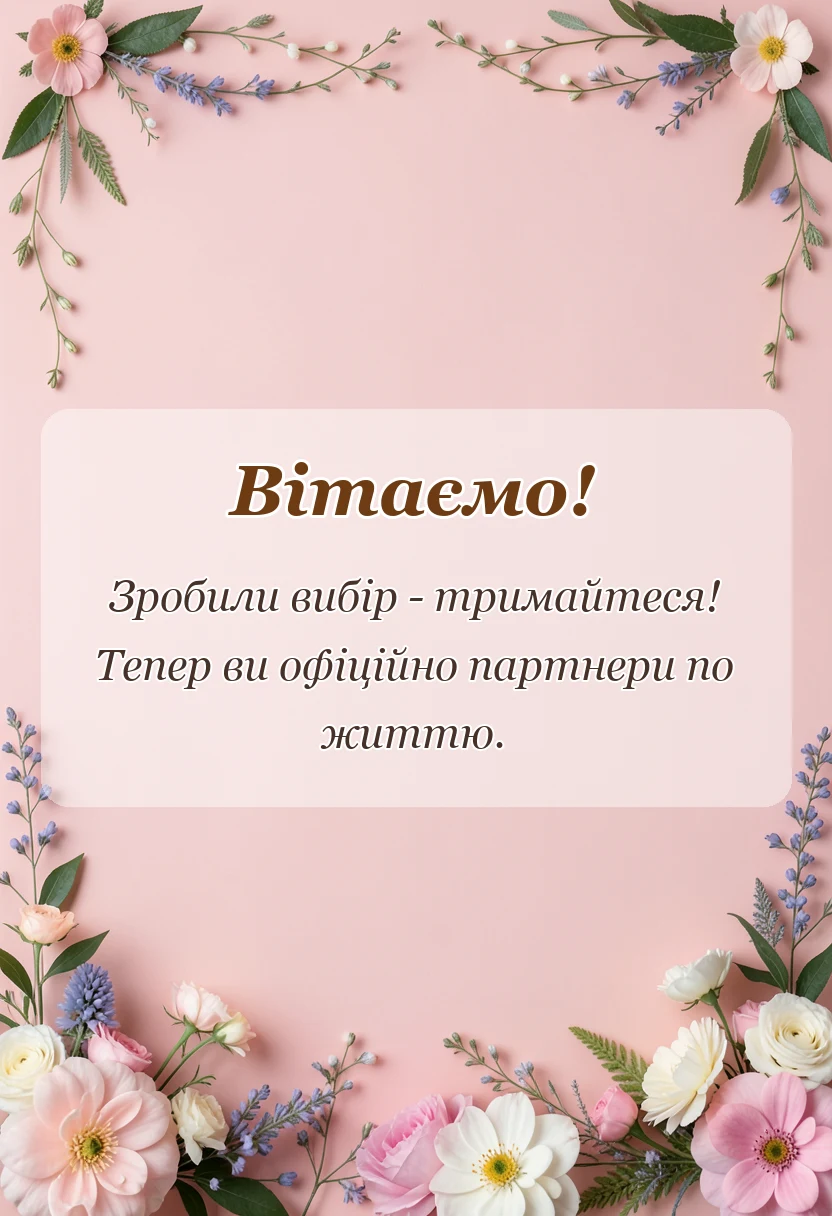 унікальна листівка - вітання з днем весілля молодятам