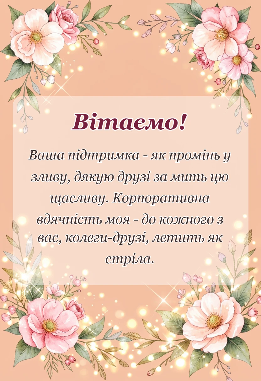 вітальна листівка - подяка за привітання своїми словами колегам
