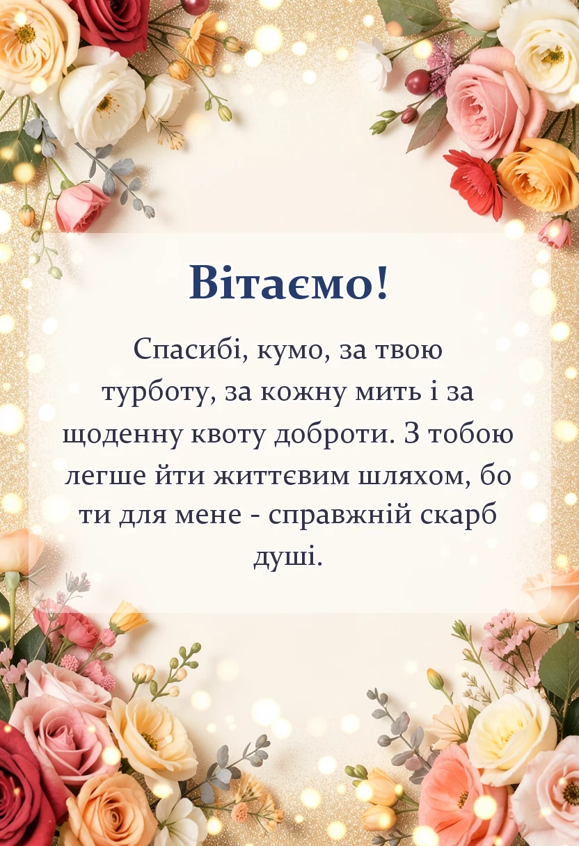 вітальна листівка - подяка кумі своїми словами