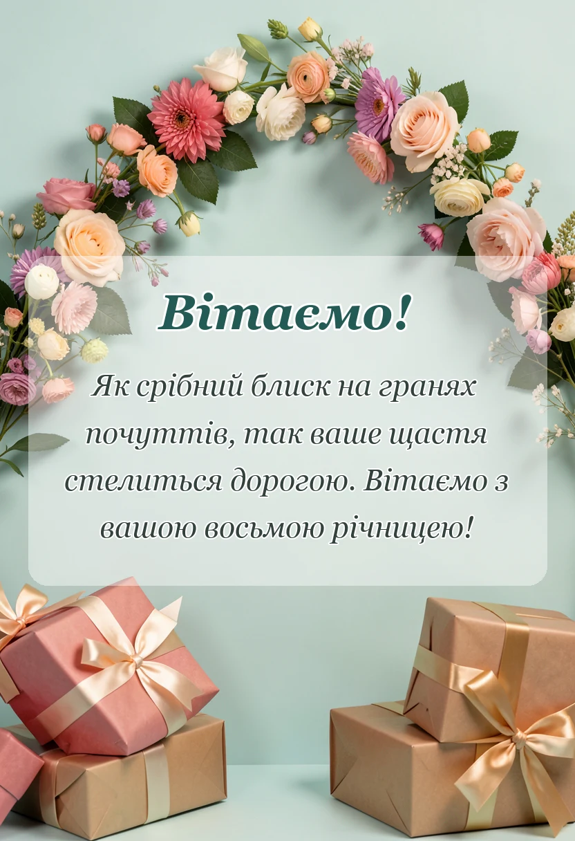 красива листівка: привітання з восьмою річницею весілля українською