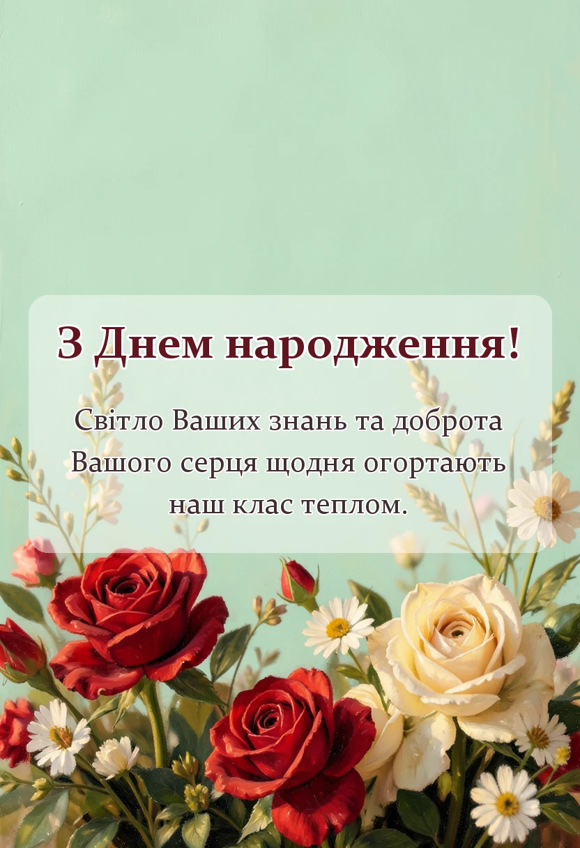унікальна листівка - зворушливе привітання з днем народження класному керівнику від батьків