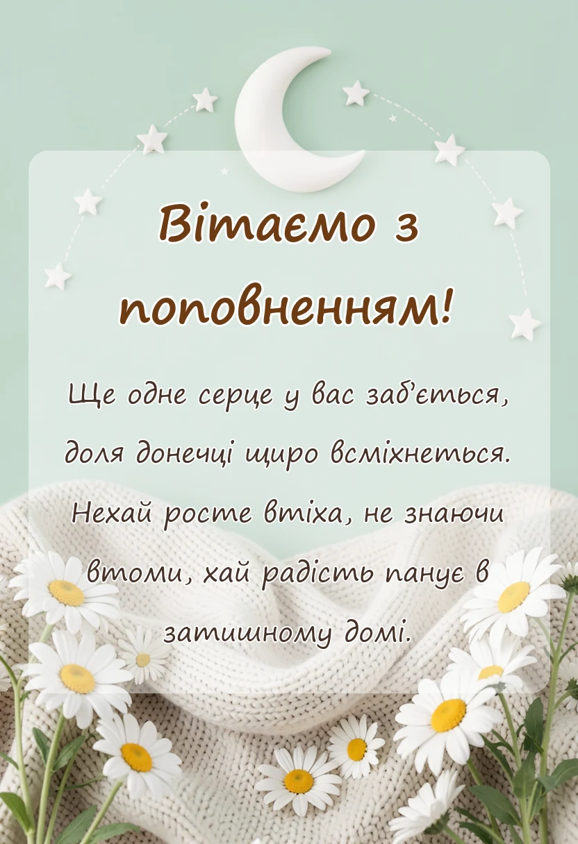 вітальна листівка - вітання батькам з новонародженою донечкою