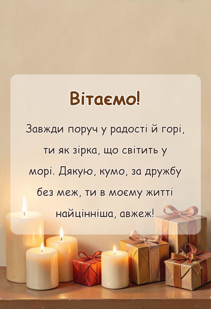 унікальна листівка - подяка кумі своїми словами
