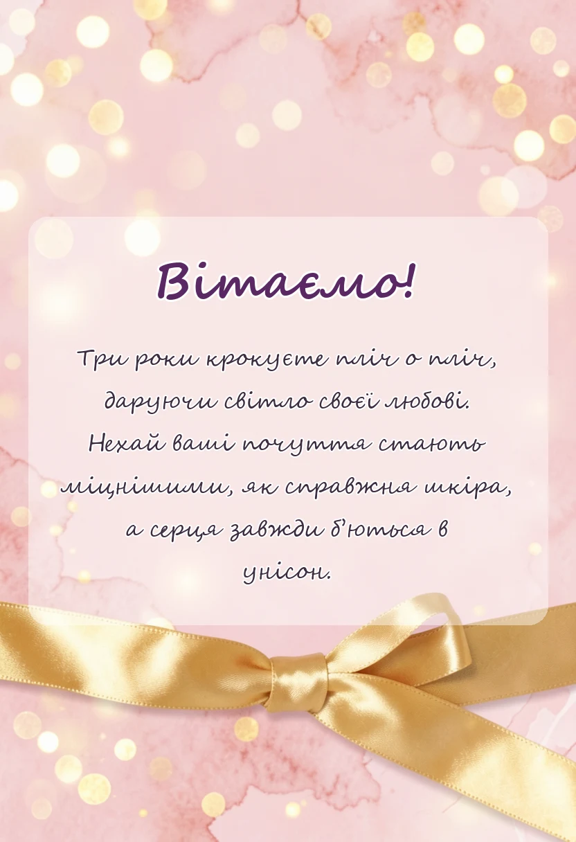 красива листівка: привітання з 3 роками весілля проза