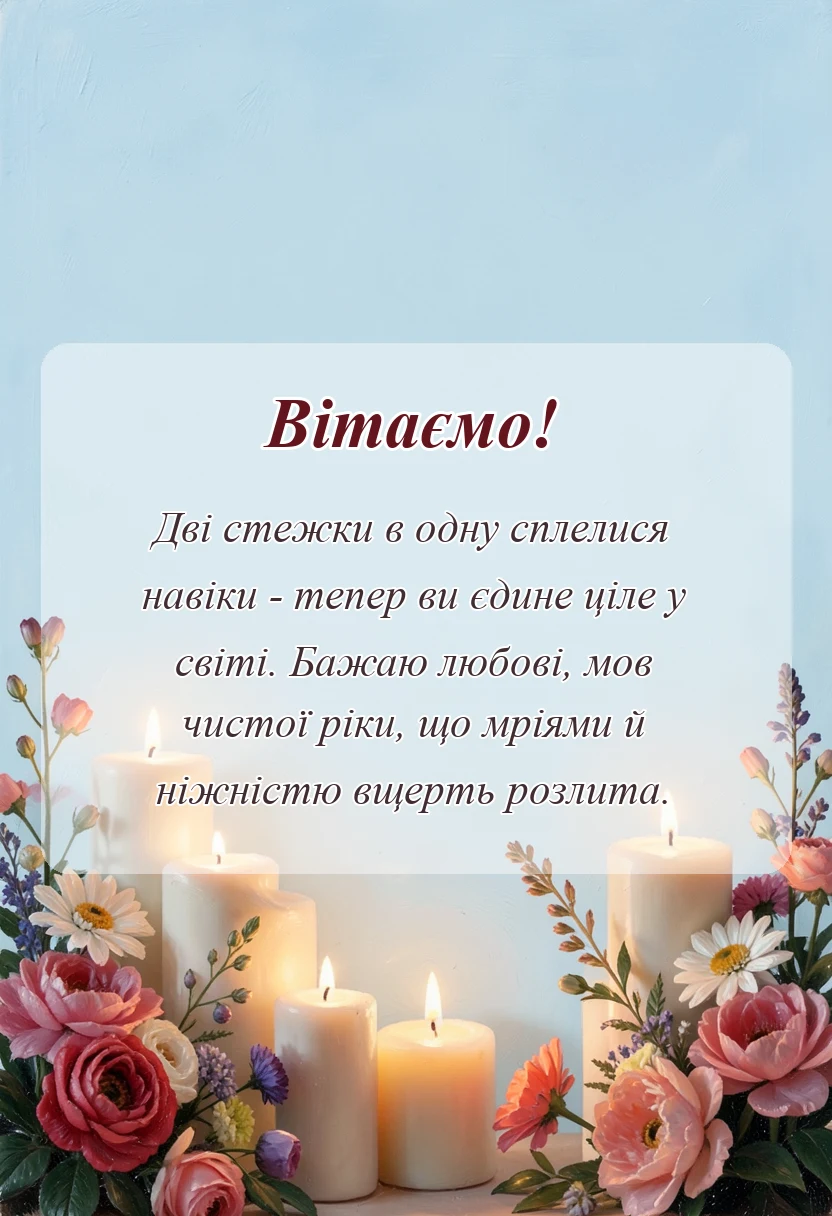 унікальна листівка - вітання з днем весілля молодятам