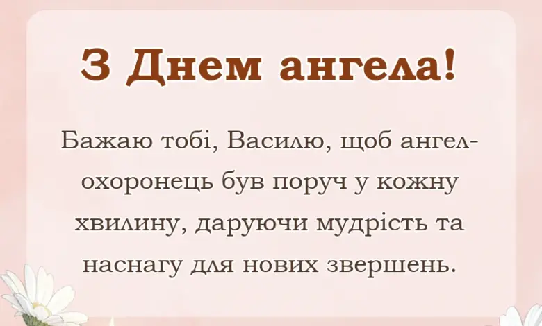 вітальна листівка - привітання з днем ангела василя своїми словами