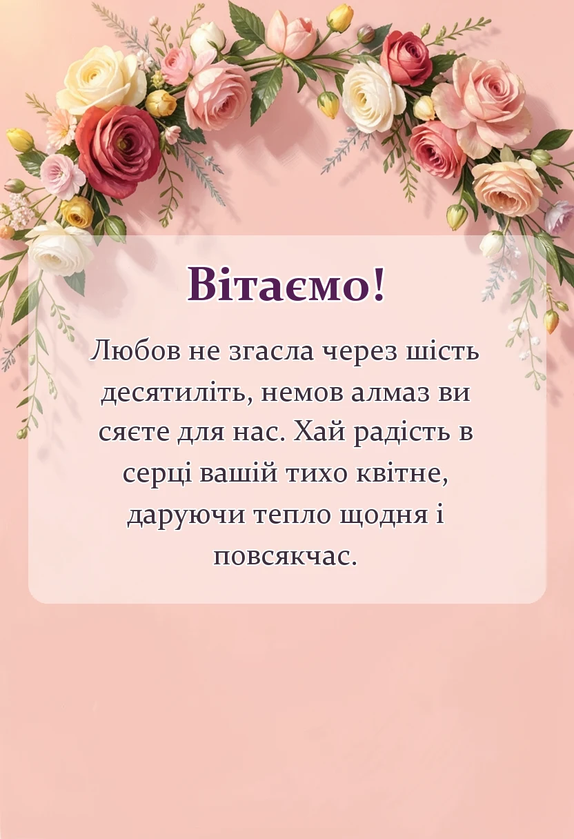 листівка з побажанням - вітання з діамантовим весіллям у віршах