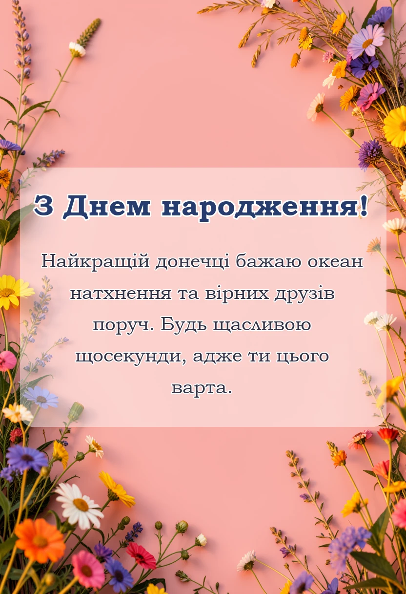 красива листівка: привітання з днем народження донечці підлітку від мами