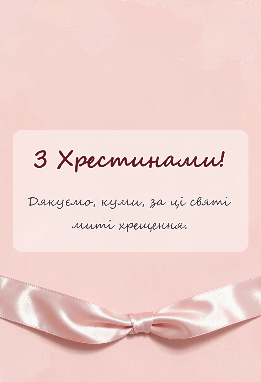 Розовий листівка з привітанням на хрещення українською мовою.