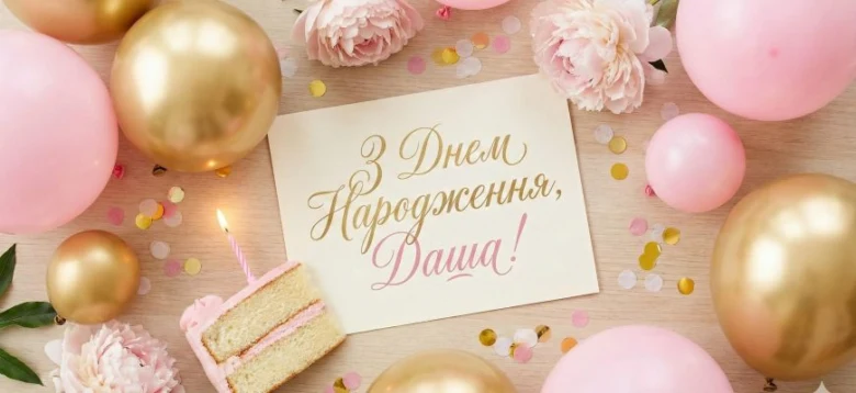 Картка з привітанням для Даши на день народження.