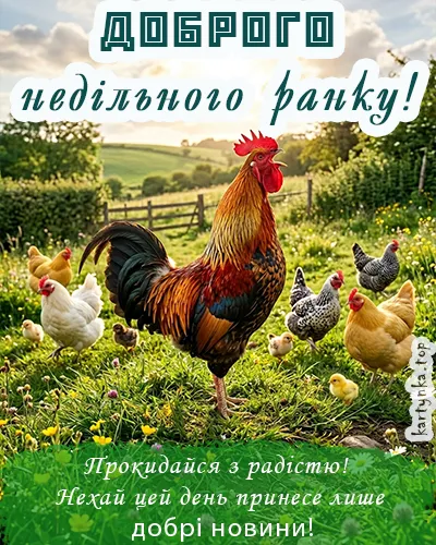 Курка з курчатами на траві, привітання гарної неділі
