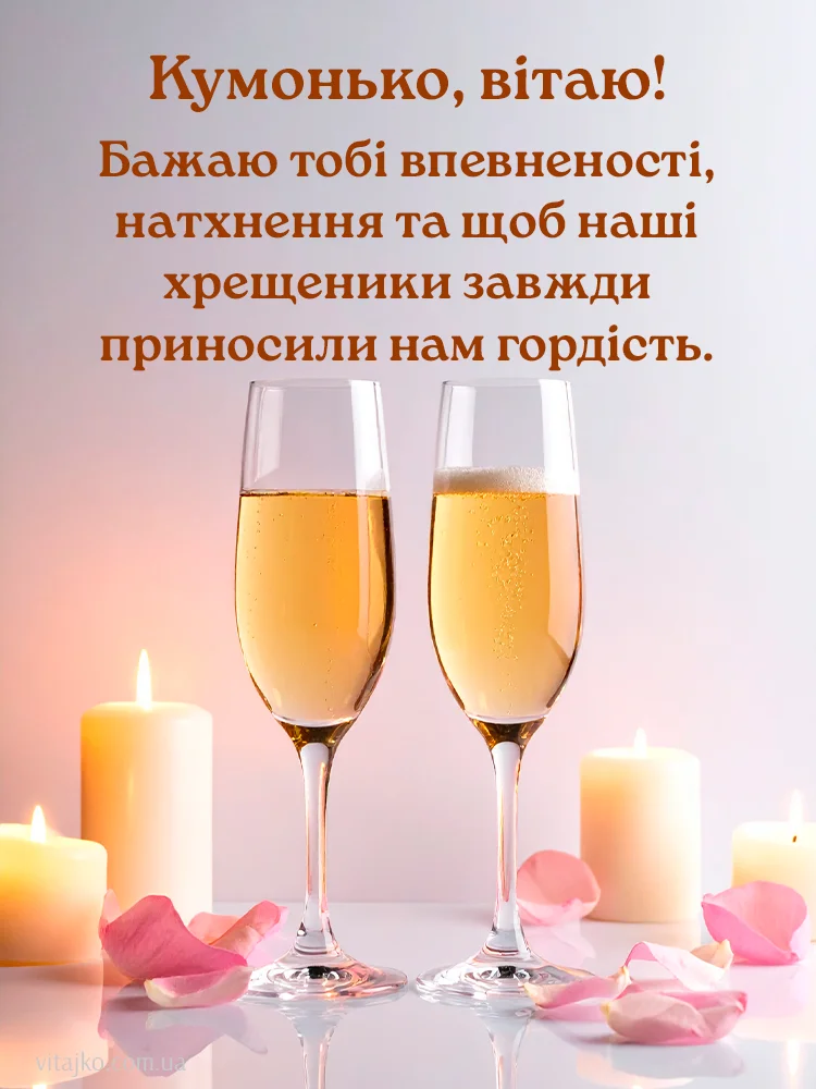 Два бокали шампанського з свічками та трояндами для куми.