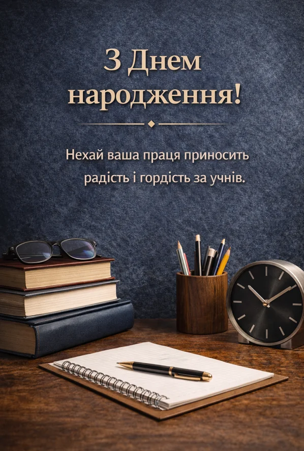 Вчительські речі та привітання з днем народження українською.