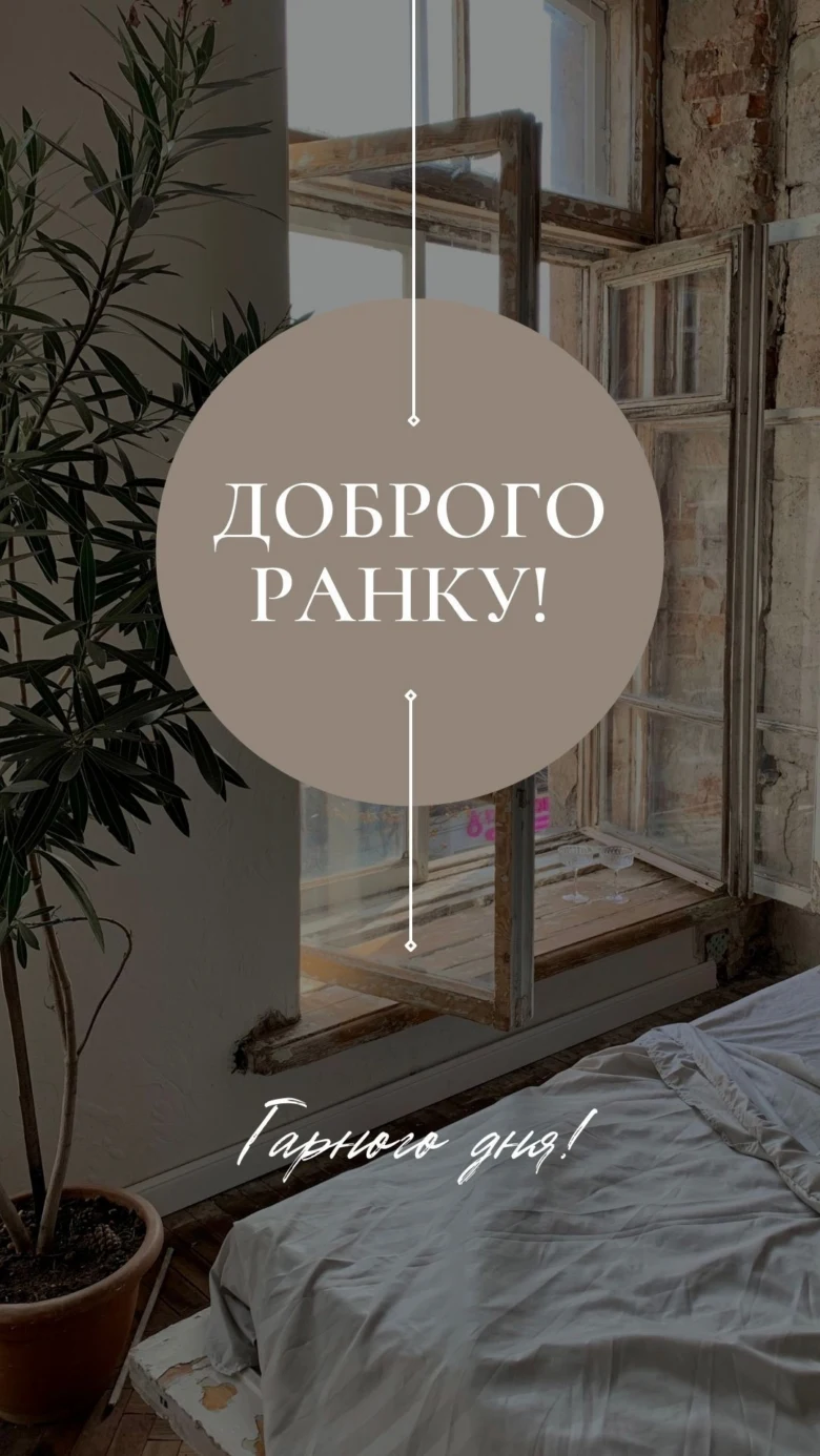 Спокійна кімната з рослиною та вікном. Доброго ранку!
