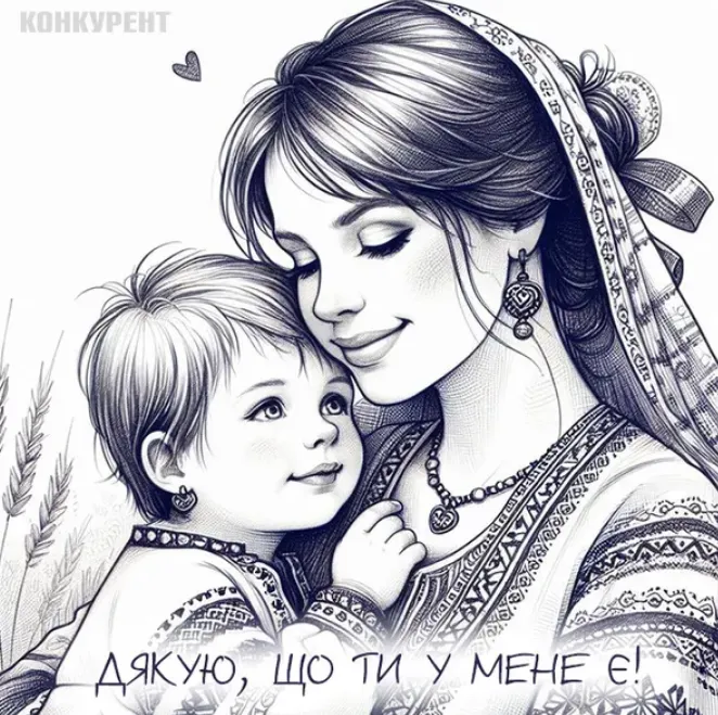 Мама з дитиною в українському одязі. Дякую за тебе!