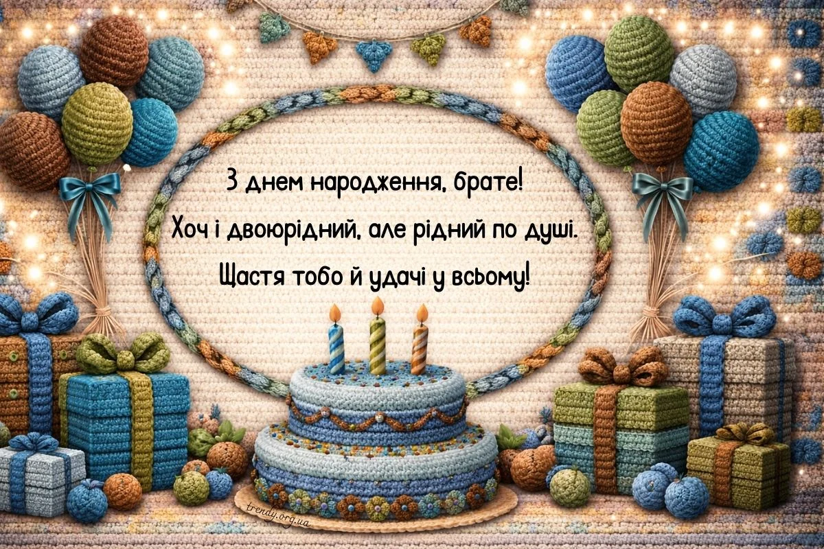 Вітальна картка з днем народження для брата у вишиваному стилі